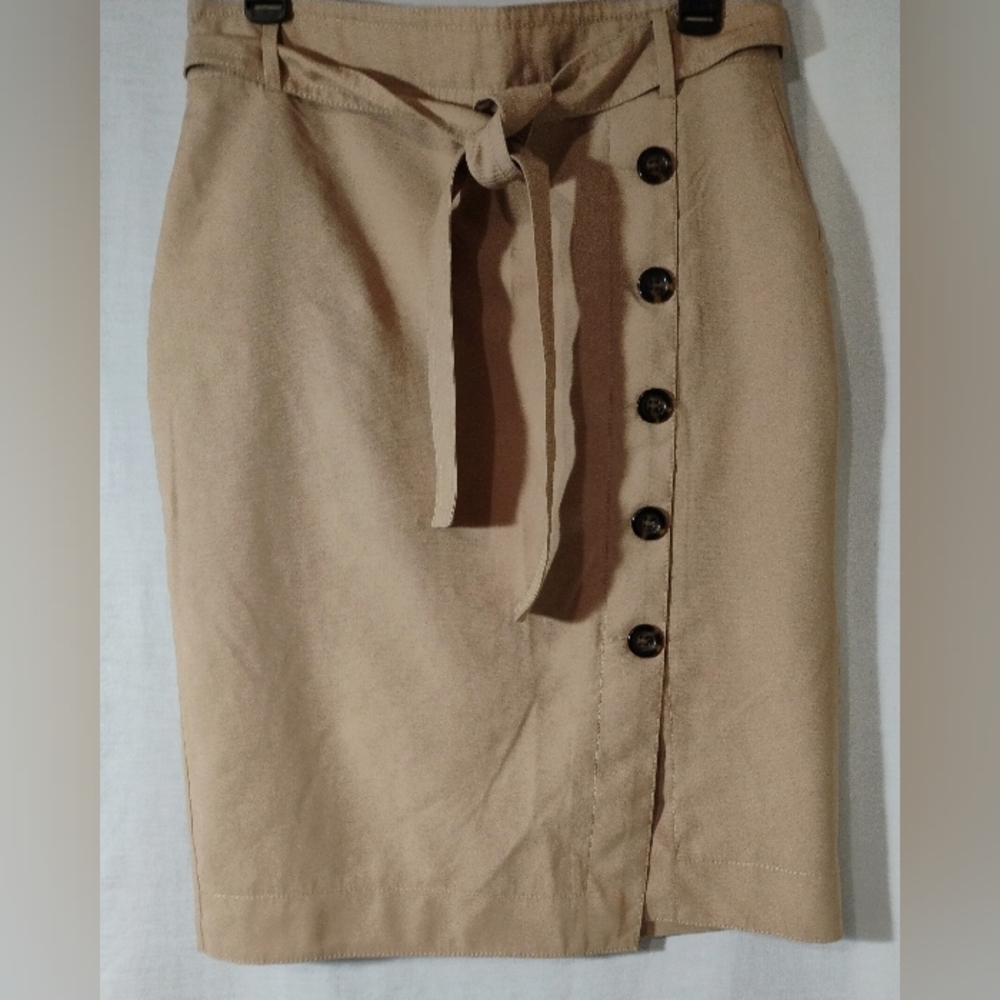 Ann Taylor Tie Waist Pencil Skirt with Button Detail